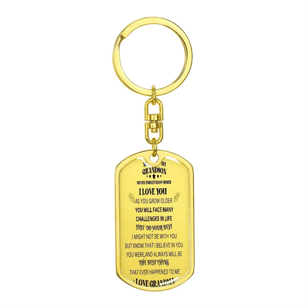 Custom To My Grandson Never Forget I Love You Love Grandma Dog Tags Keychain Anniversary Birthday Gift Special Gift