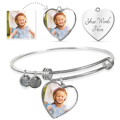 Heart Pendant Silver Bangle / No