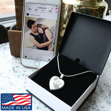 Photo Etched Heart Necklace (Stainless) / No
