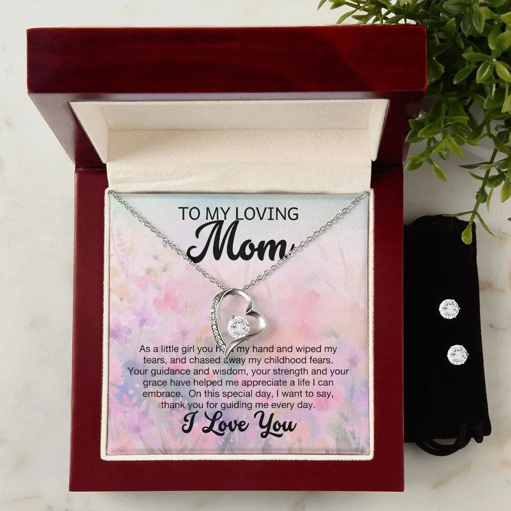 14k white gold Forever Love Necklace and Earring Set , A Reminder of Your Unwavering Love, Mom