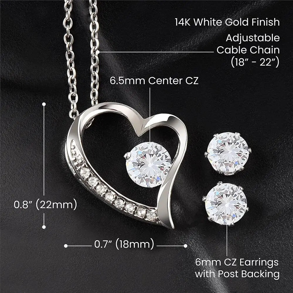 14k white gold Forever Love Necklace and Earring Set , A Reminder of Your Unwavering Love, Mom