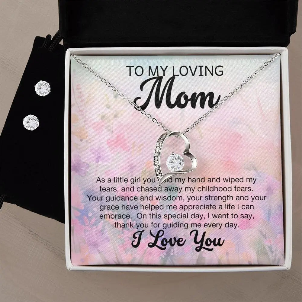 14k white gold Forever Love Necklace and Earring Set , A Reminder of Your Unwavering Love, Mom