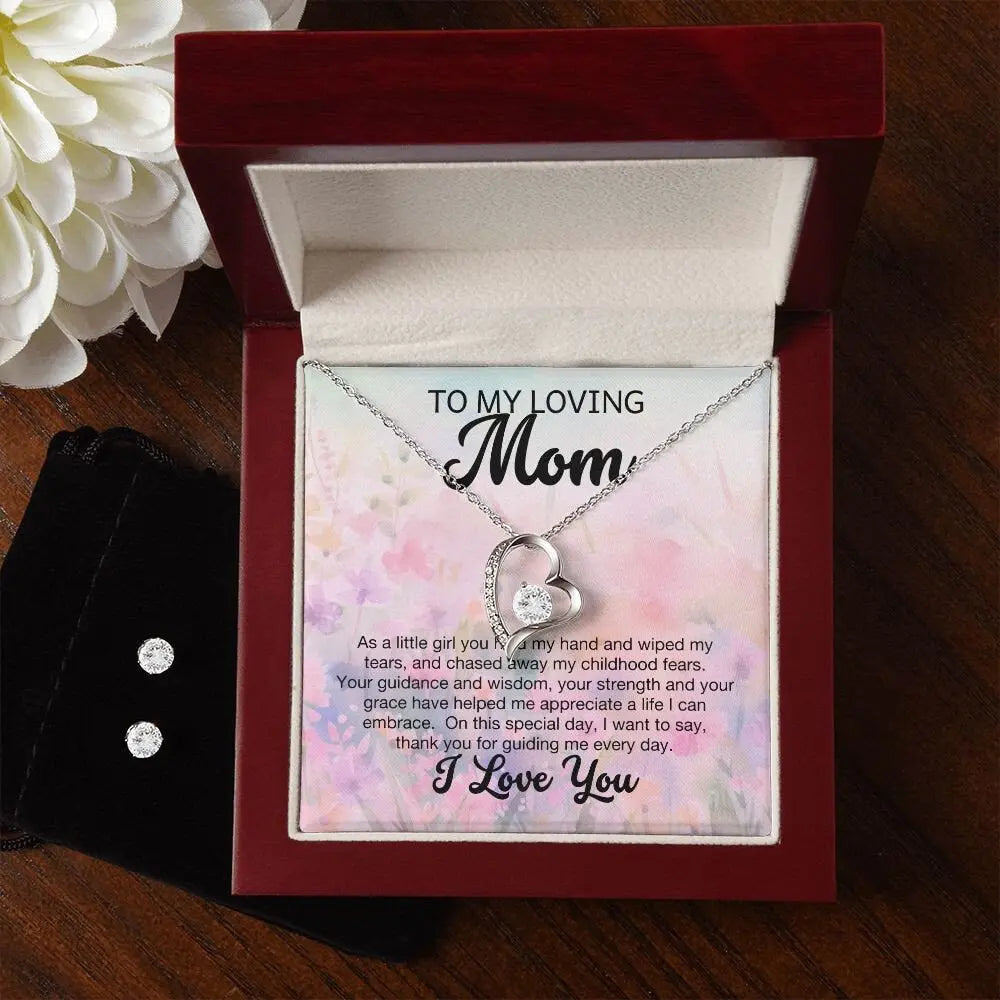 14k white gold Forever Love Necklace and Earring Set , A Reminder of Your Unwavering Love, Mom