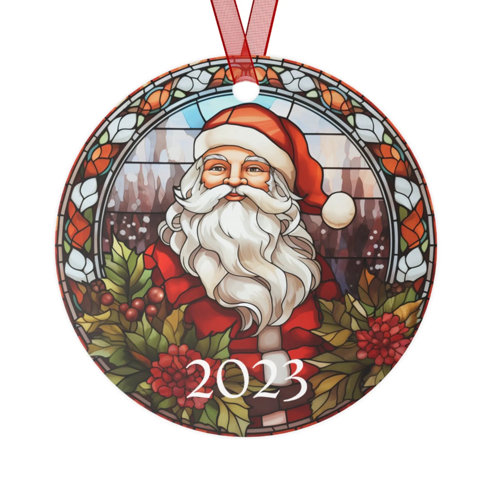 Santa 2023 Ornament, Round Metal, Bauble Present, 2023 Christmas Decoration, Holiday Gift Idea, Heirloom Keepsake, Vintage Santa