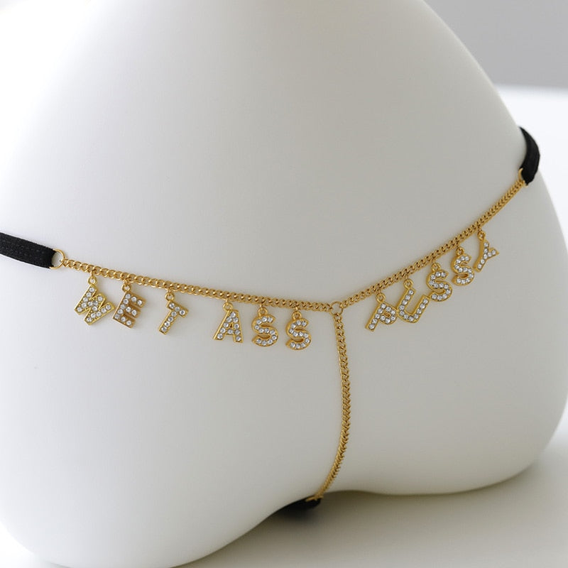 Look trendy and sassy in this Custom Letter Charm Chain G-String Thong.  With its personalized belly chain for sexy body jewellery, you can make a  statement without saying a word. Perfect for
