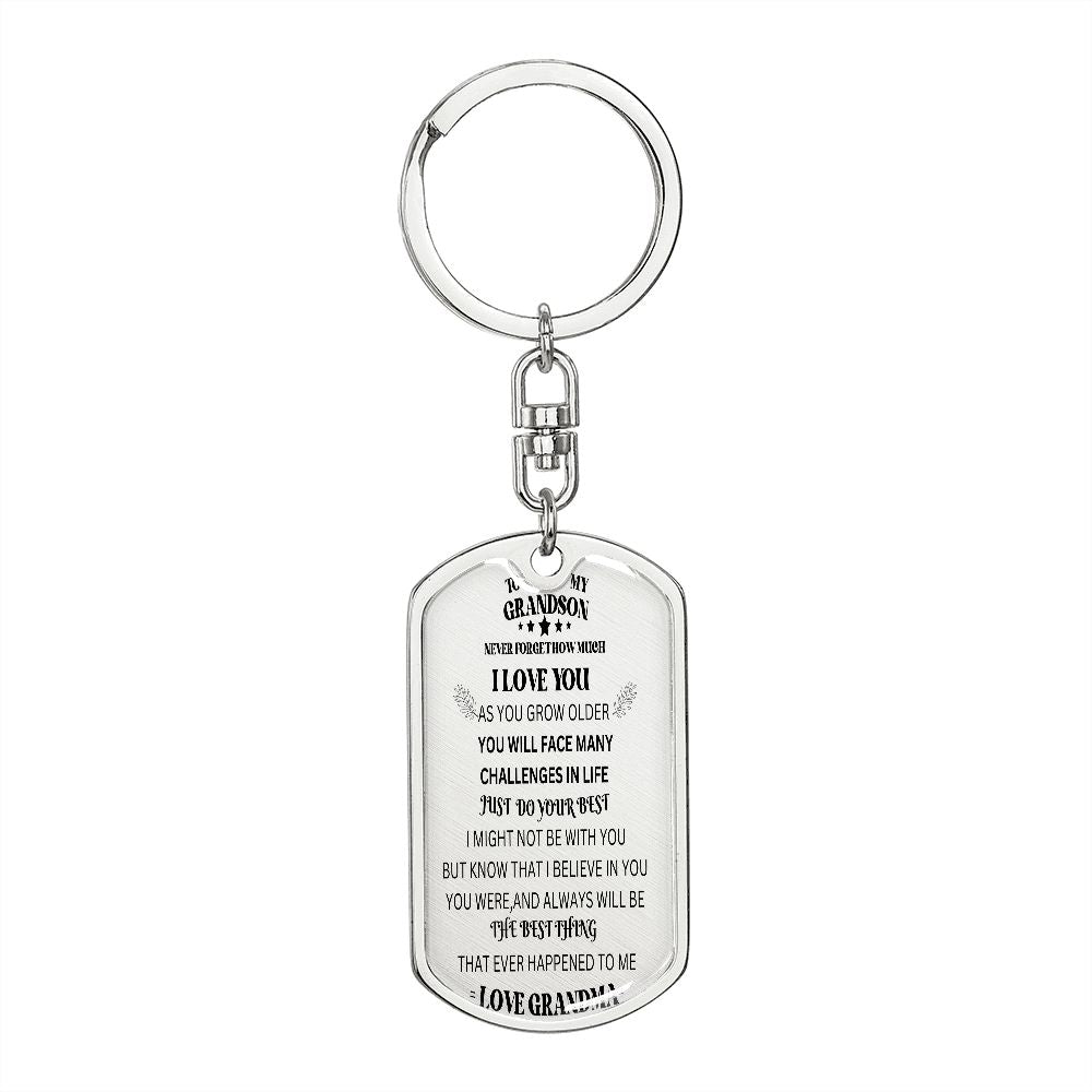 Custom To My Grandson Never Forget I Love You Love Grandma Dog Tags Keychain Anniversary Birthday Gift Special Gift