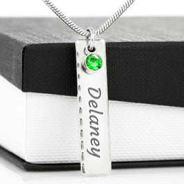 Personalized Birthstone Engraving, Customize Name Bar Necklace Custom Name Necklace Stainless Steel Pendant Women